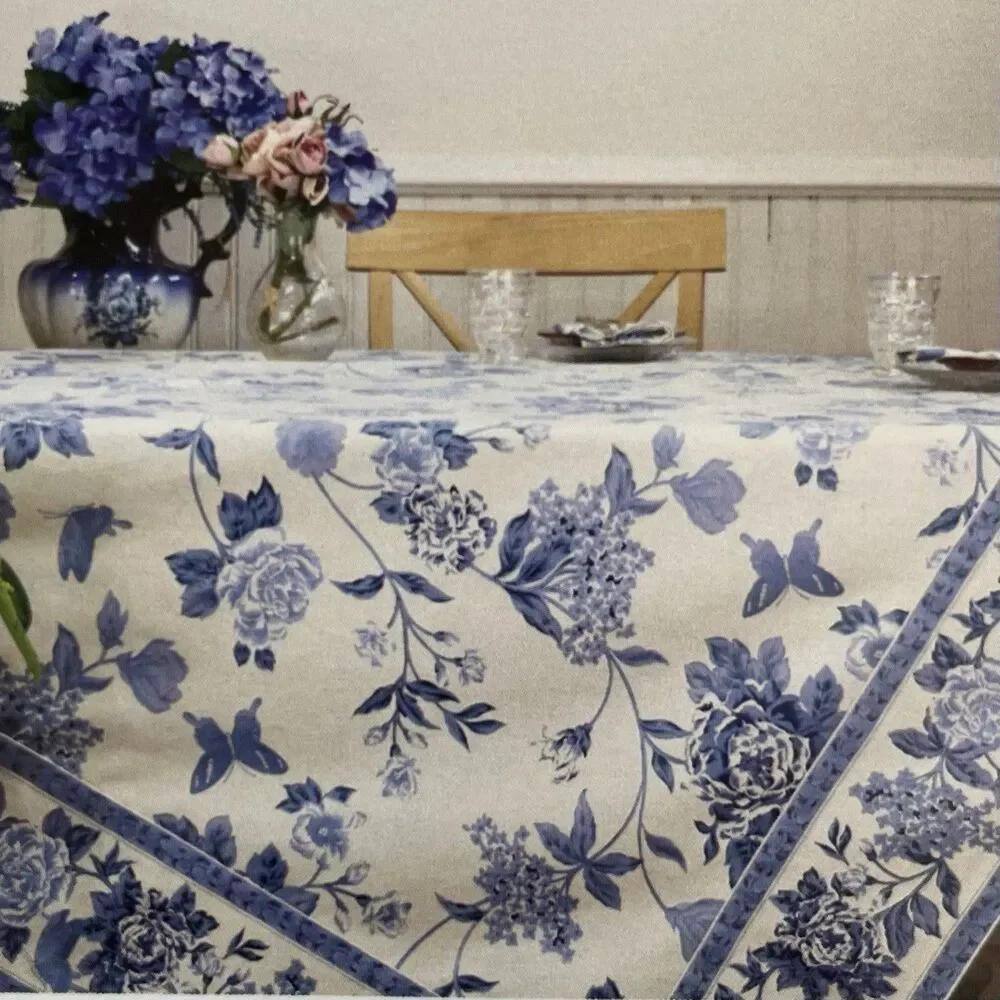 April Cornell Eden Floral 60x60 Tablecloth Blue seats 4-6 Cotton Cottage